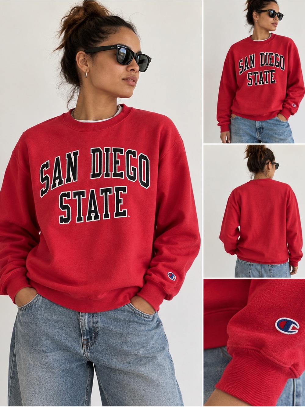 Vintage Y2K Champion Red San Diego State Crewneck Sweater